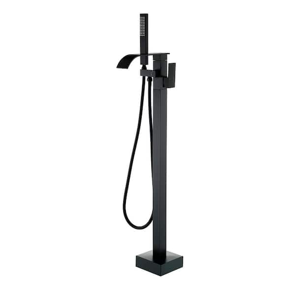 Fapully Single-Handle Claw Foot Tub Faucet with Hand Shower, Waterfall Claw Foot Freestanding Tub Faucet in. Matte Black