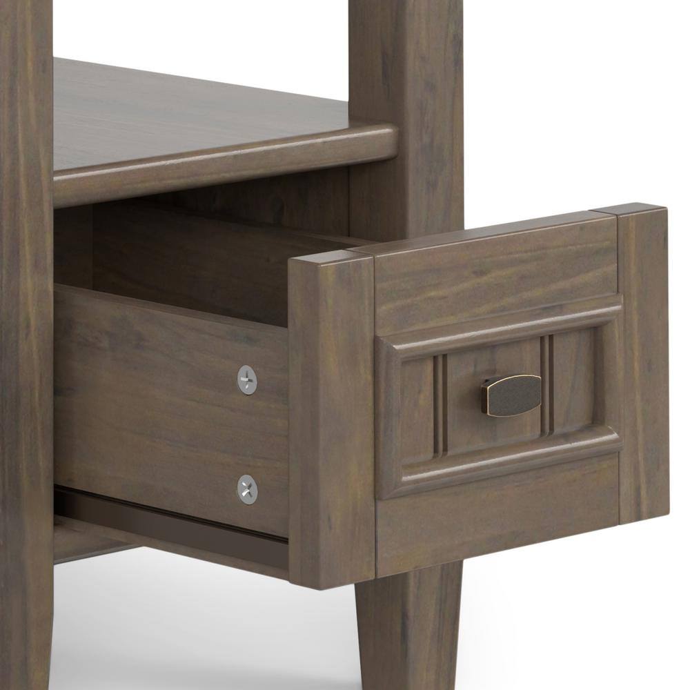 Lev Smoky Brown Solid Wood Narrow End Table with Storage