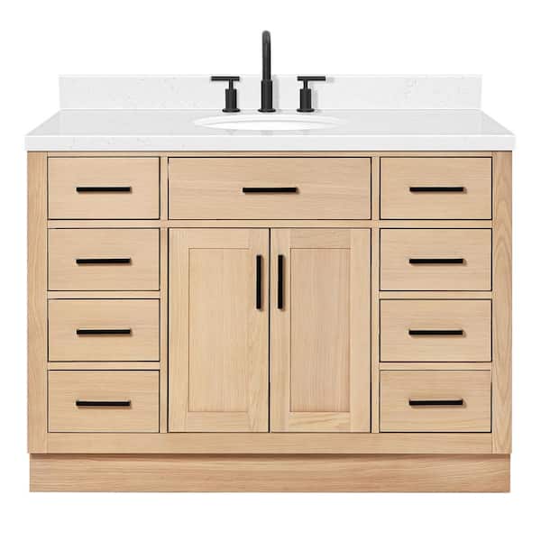 Hepburn 48.25 in. W x 22 in. D x 36 in. H Single Sink Bath Vanity in Oak with Carrara White Quartz Top