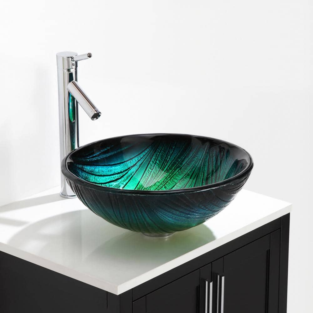 Nei Green Tempered Glass Circular Vessel Sink, 17 inch