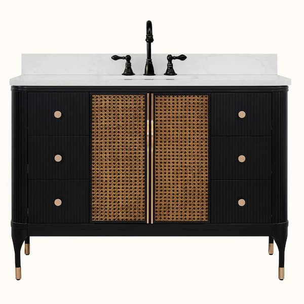 Solid Wood Contemporary 48 in. Freestanding Black Birch Bath Vanity with White Artificial Stone Top Unassembled