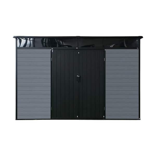 Grey Plus Black 10 ft. W x 7 ft. D Resin Outdoor Storage Shed with Floor and 1 Window Lockable Door for Patio 70 sq. ft.