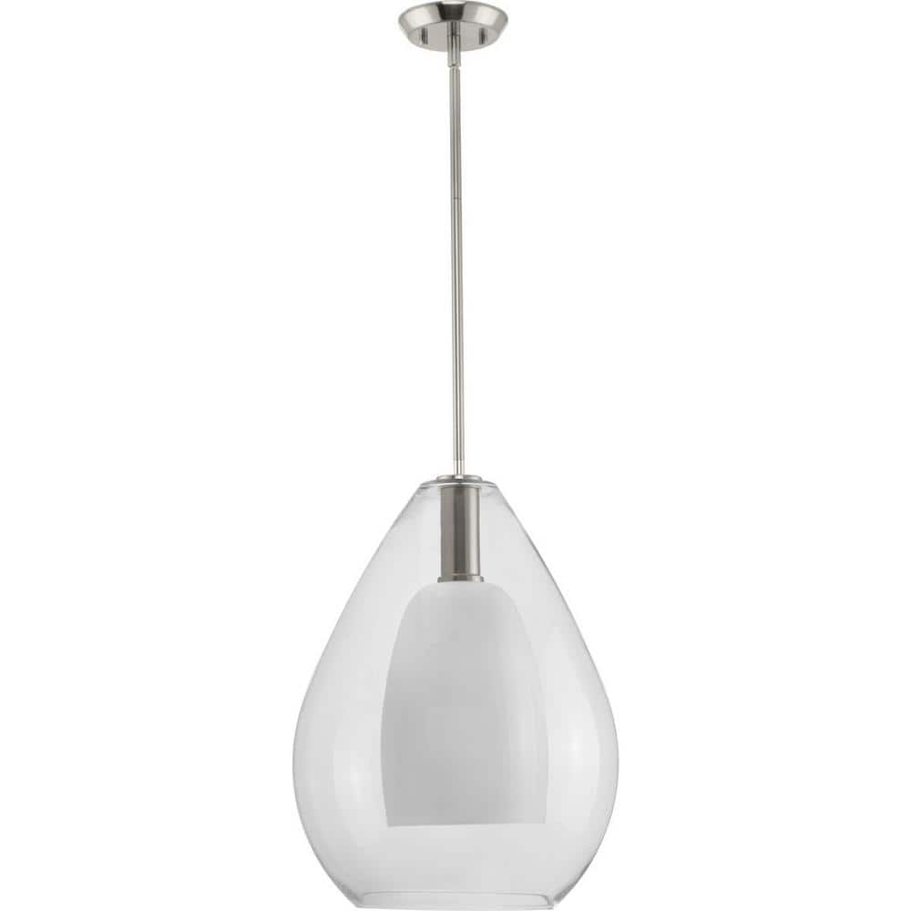 Carillon 15" Brushed Nickel Pendant with Clear and Opal Glass Shade