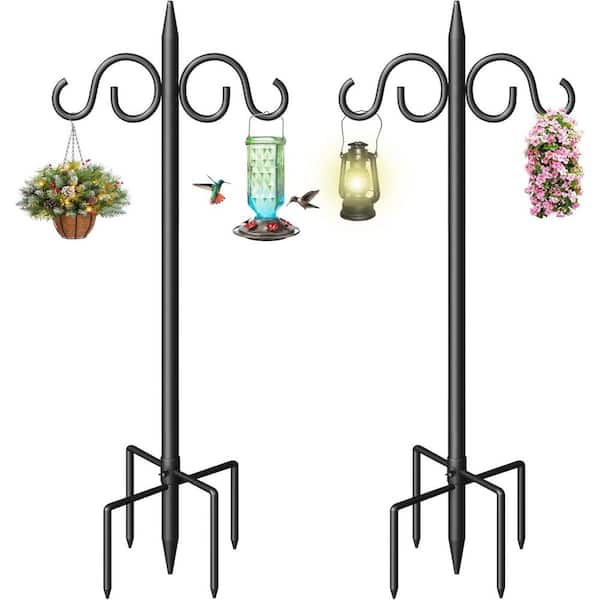 FAWEY TRED INC Double Adjustable Shepherds Hooks Metal 108 in. Heavy Duty Bird Feeder Pole with 5 Prongs Base(2 Pack)