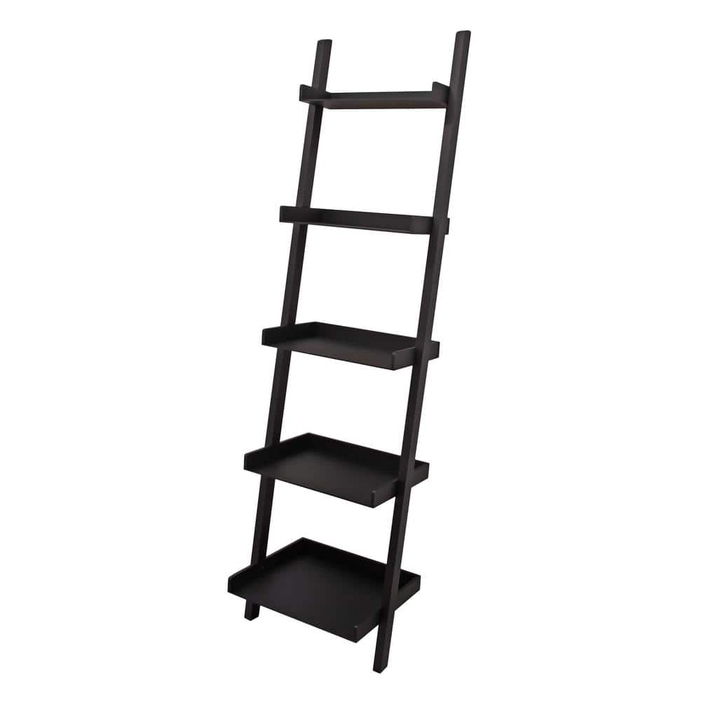 Hadfield 5-Tier Black Wood Leaning Ladder Shelf