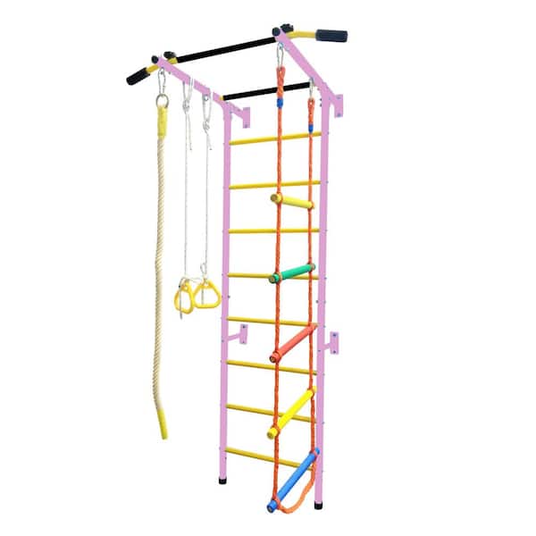 5-In-1 Small Pink Paradise Swedish Ladder Wall Child's Gym Playset Rope Wall Climbing