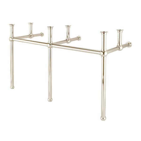 Embassy 60 in. Double Sink Carrara White Marble Countertop Washstand in Polished Nickel PVD with P-Trap