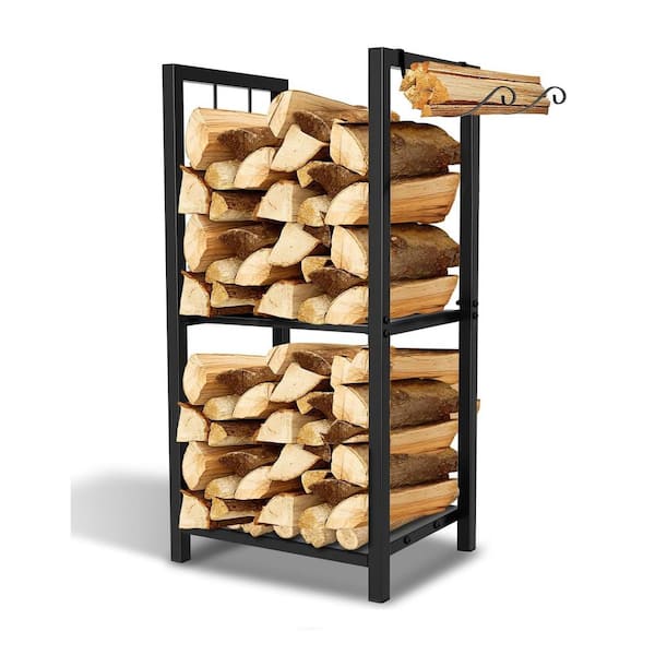 Unbranded Firewood Rack Log Holder with Kindling Hooks, Powder-coated Steel Made, Up-loaded to 220lb