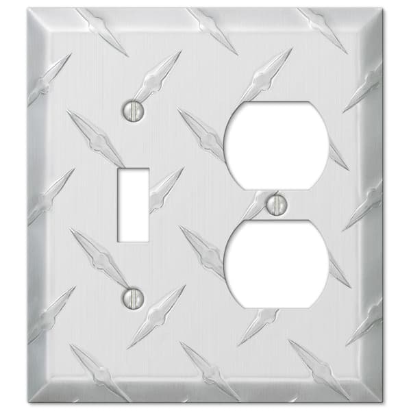 AMERELLE Diamond Plate 2 Gang 1-Toggle and 1-Duplex Aluminum Wall Plate - Aluminum