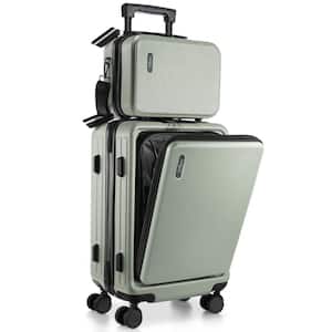 2-Piece Sage Green Hard Carry-On Weekender Luggage Set Expandable Spinner Airline Approved Suitcase Exterior USB port