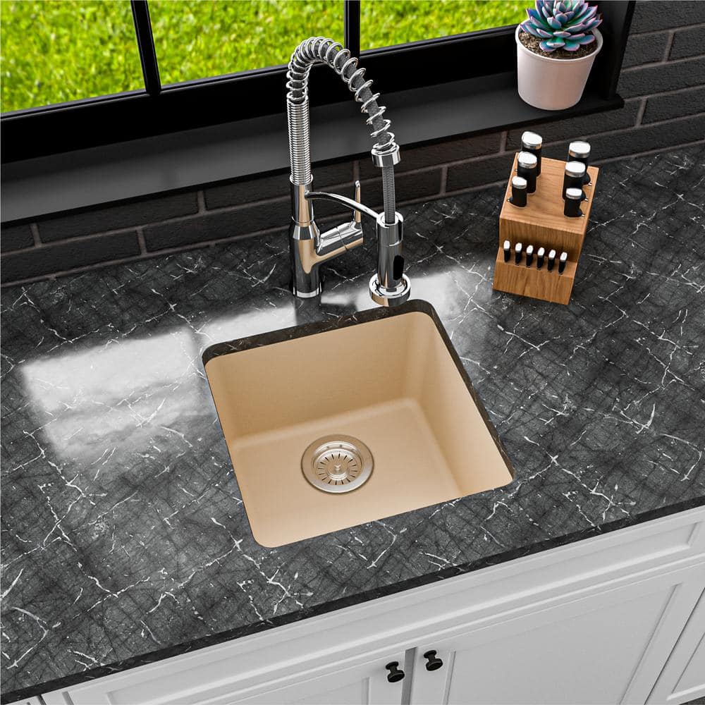 Bisque Quartz Composite Undermount Bar Sink, 16.63"