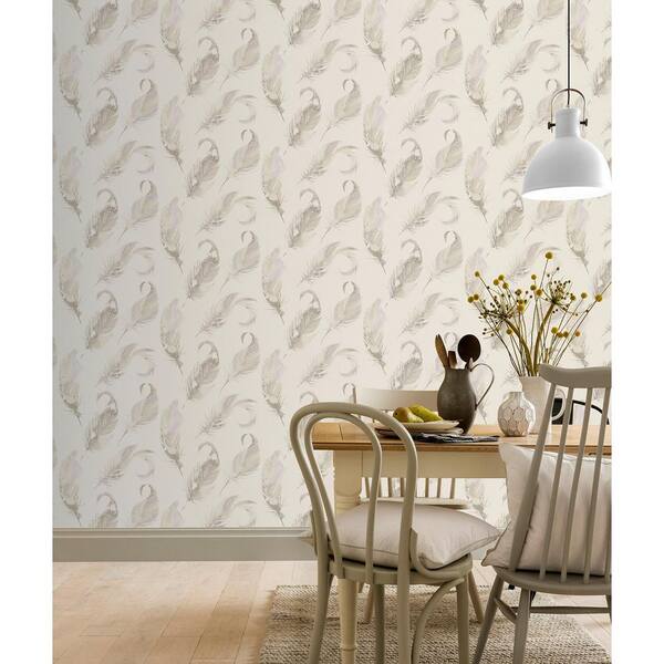 Natsuko Metallic White Feathers Wallpaper Sample