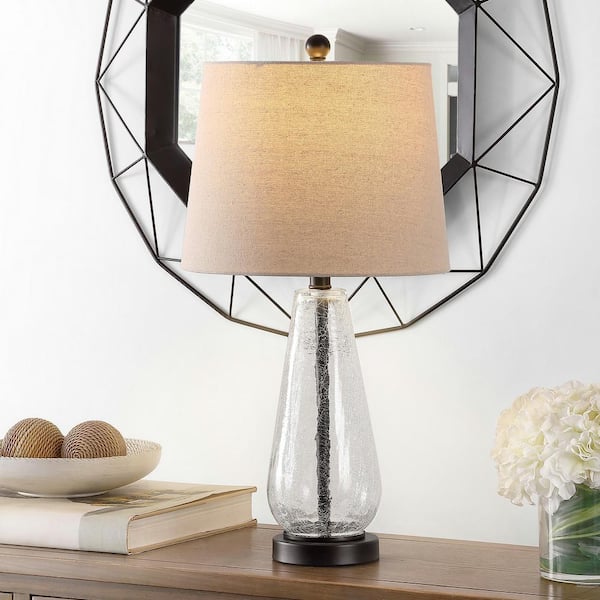 SAFAVIEH Naila 25.5 in. Clear Table Lamp with Oatmeal Shade