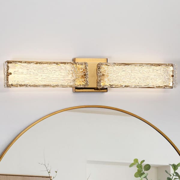 LNC Iatreia 1-Light Plating Brass LED Linear Wall Sconce with Rectangle Handmade Textured Glass Modern Minimalist Wall Light