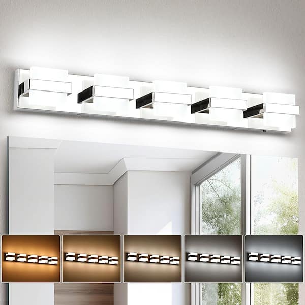 33.86 in. 5-Light Chrome LED Bathroom Vanity Light with 5-CCT Adjustable Switch