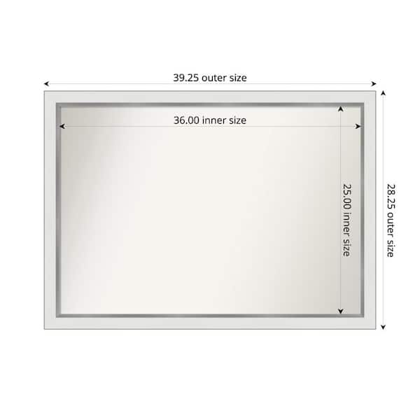 Amanti Art Medium Rectangle Satin White Silver Casual Mirror (28 in. H x 39 in. W)