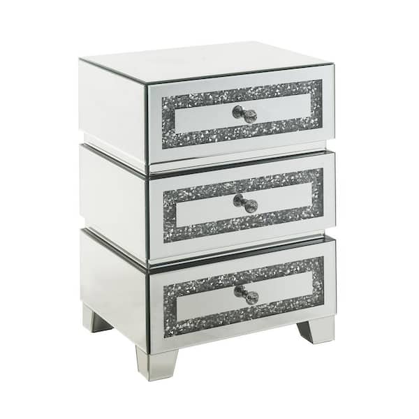 Acme Furniture Noralie 18 in. Mirrored Rectangle Mirror End Table with 3-Drawer
