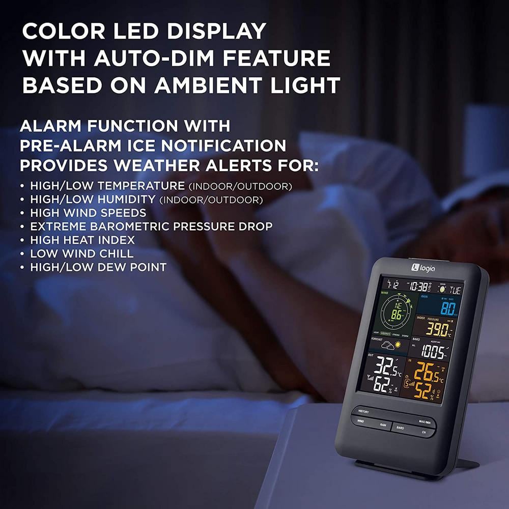 Logia 5-in-1 Wireless Solar Weather Station with LCD Display