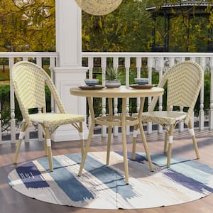 Janele 3-Piece Aluminum 32 in. Round Outdoor Dining Set in Yellow and White