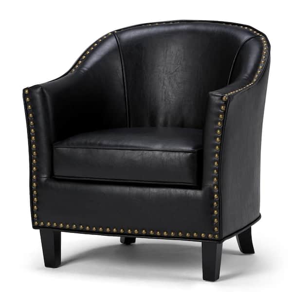 Simpli Home Kildare Transitional 29 in. Wide Tub Arm Chair in Distressed Black Bonded Leather