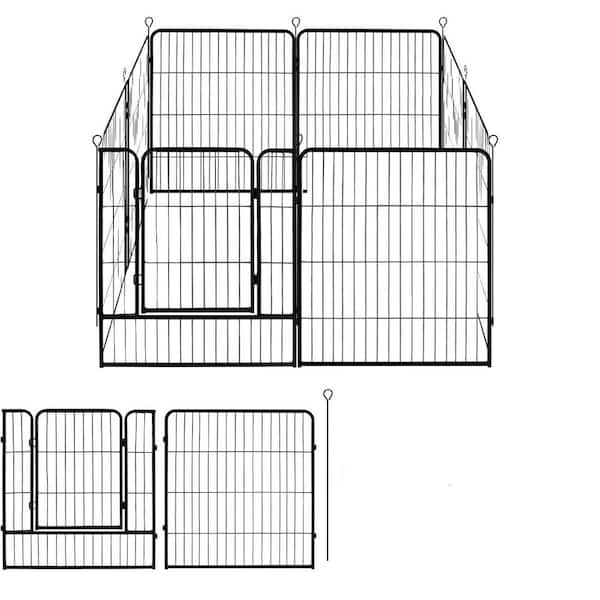 Pet Playpen 32 in. Height Metal Temporary Fencing 8-Panels with Gate Black Outdoor Garden Fence for RV Camping Yard