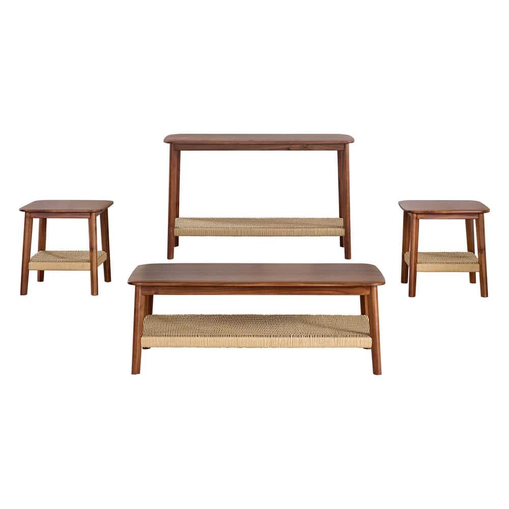 Calais 48 in. Rectangle Acacia Wood 4-Piece Set, Coffee Table with 2 End Ta