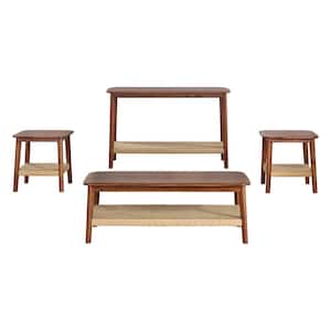Calais 48 in. Rectangle Acacia Wood 4-Piece Set, Coffee Table with 2 End Tables and Console Table