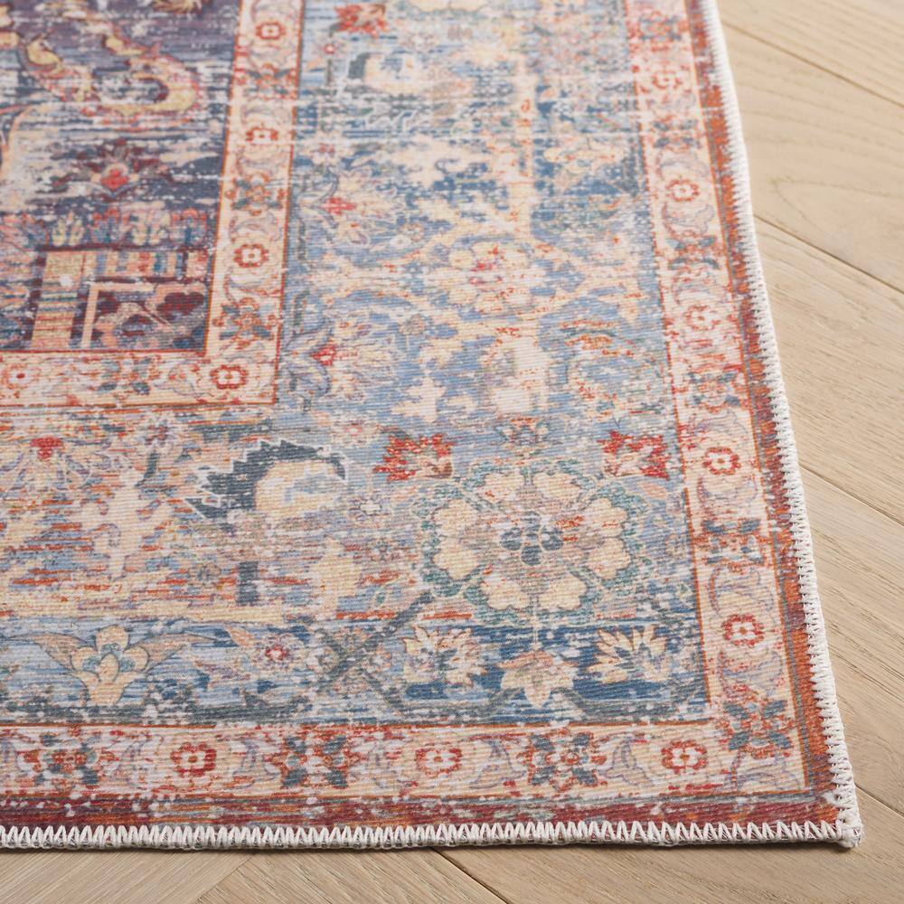 Arizona Light Blue and Rust 8' x 10' Machine Washable Area Rug