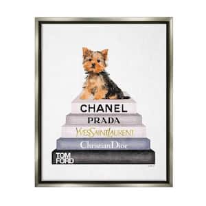 Book Stack Yorkie Dog Glam Fashion Watercolor by Amanda Greenwood Floater Frame Animal Wall Art Print 25 in. x 31 in.