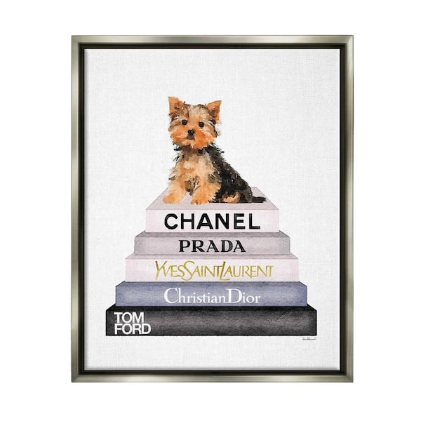 The Stupell Home Decor Collection Book Stack Yorkie Dog Glam Fashion Watercolor by Amanda Greenwood Floater Frame Animal Wall Art Print 25 in. x 31 in.