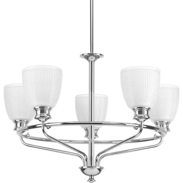 Progress Lighting Lucky Collection 5-Light Polished Chrome Chandelier with Frosted Prismatic Glass