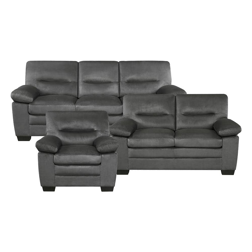 Solomon 84 in. W Straight Arm Textured Fabric Rectangle 3-Piece Living Room