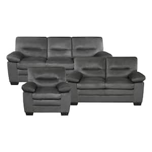 Solomon 84 in. W Straight Arm Textured Fabric Rectangle 3-Piece Living Room Sofa Set in Dark Gray