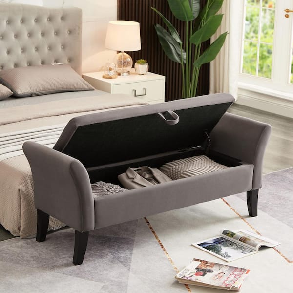 Harper & Bright Designs Gray 51.5 in. Velvet Bedroom Bench, Storage Bench for Entryway