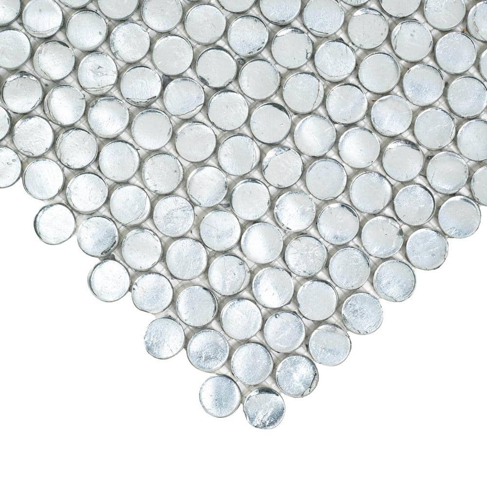 Silver Glass Penny Round Mosaic Tile 12.2" x 12.2" Sheet for Wall