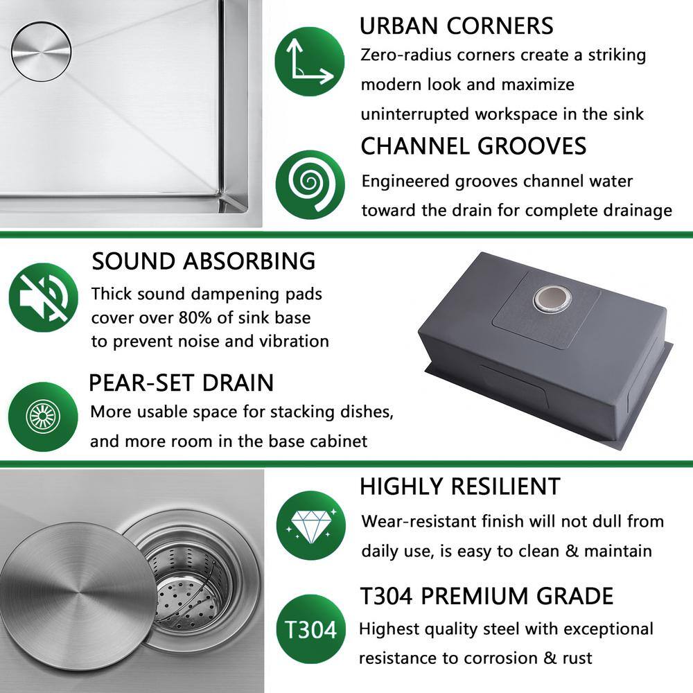 32'' Stainless Steel Single Bowl Undermount Kitchen Sink with Grid