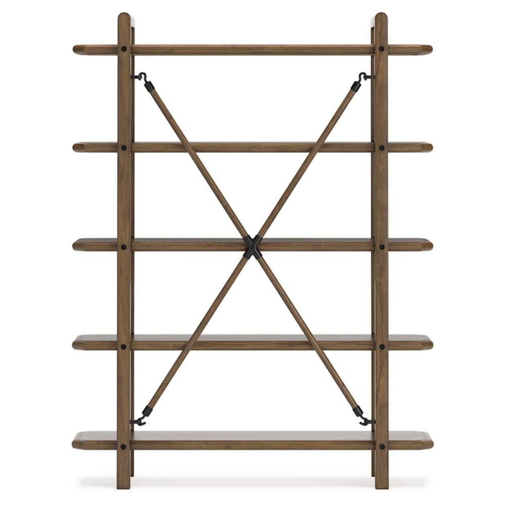 Brown Solid Wood 71" Contemporary 5-Shelf Bookcase