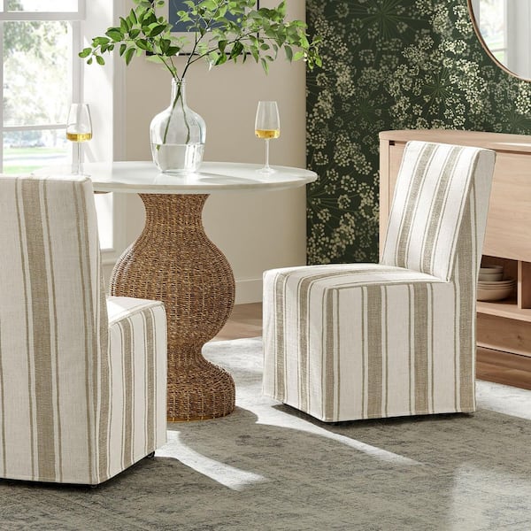 Tessera Striped Slipcovered Dining Side Chair in Tan Stripe