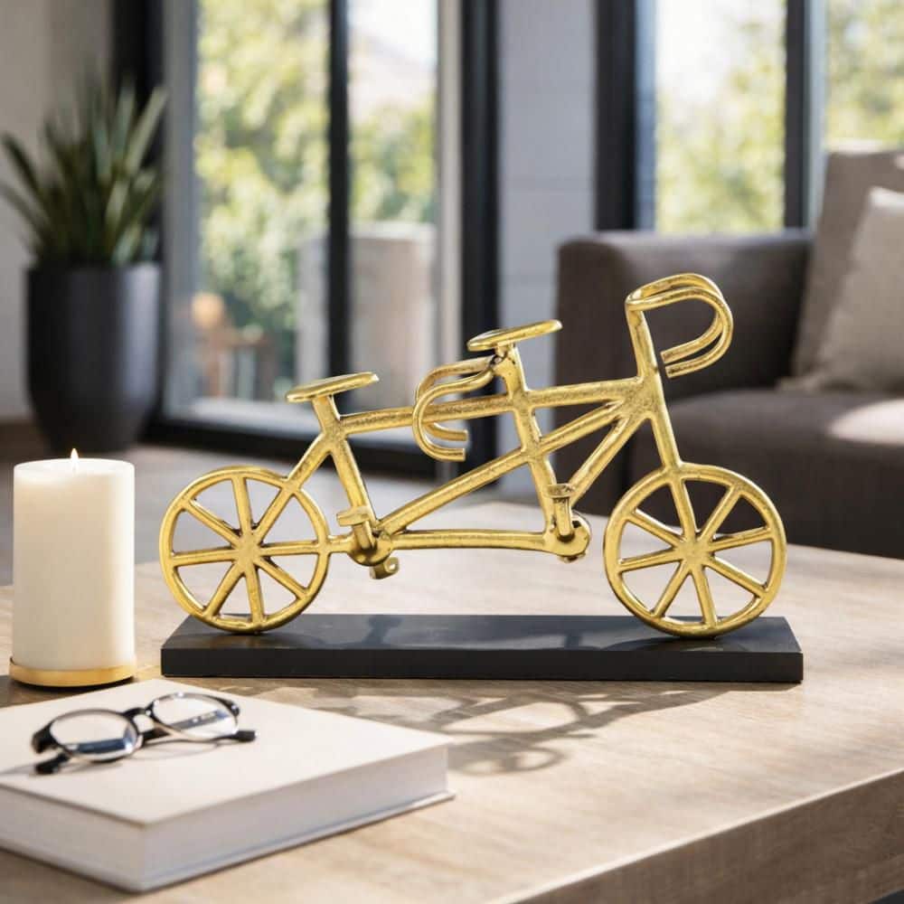 Gold 16 in. x 9 in. Metal Handcrafted Tandem Bicycle Sculpture on Wood Base price history on PriceWatchPro