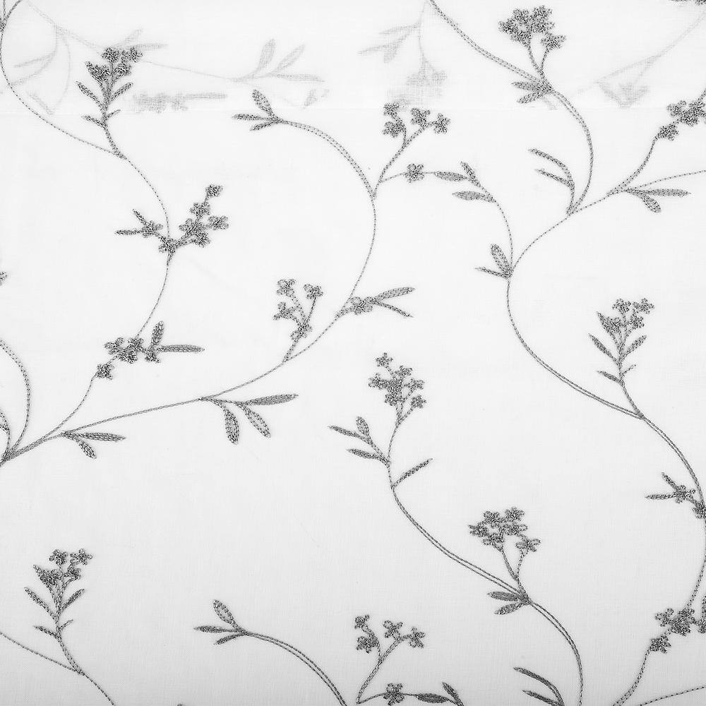 White Sheer Embroidered Floral Rod Pocket Curtain Panel