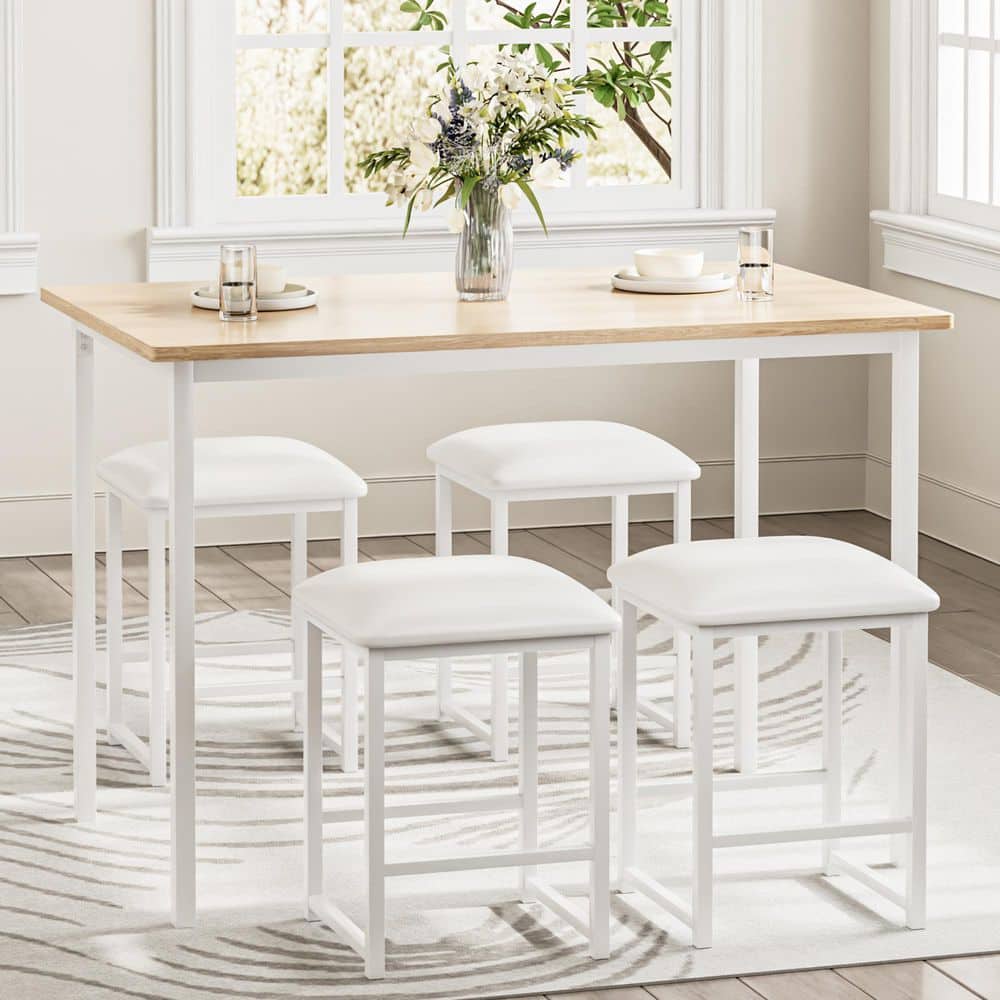 VECELO 5-Piece Dining Table Set with Faux Marble MDF Top and 4 PU