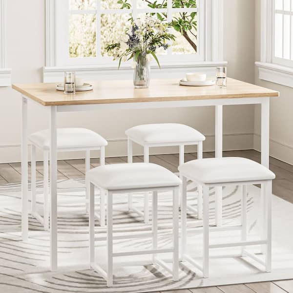 VECELO 5-Piece Dining Table Set with Faux Marble MDF Top and 4 PU