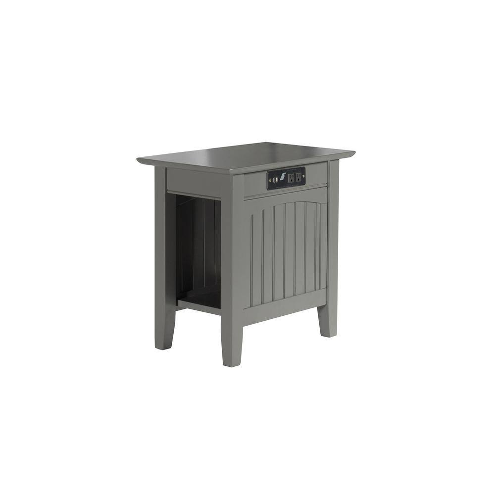 Gray Wood Chair Side Table with Charging Station