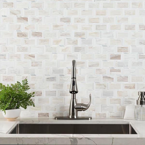 Angora Framework 12 in. x 12 in. x 0.38 in. Polished Marble Mesh-Mounted Mosaic Floor and Wall Tile (10 sq. ft. /Case)