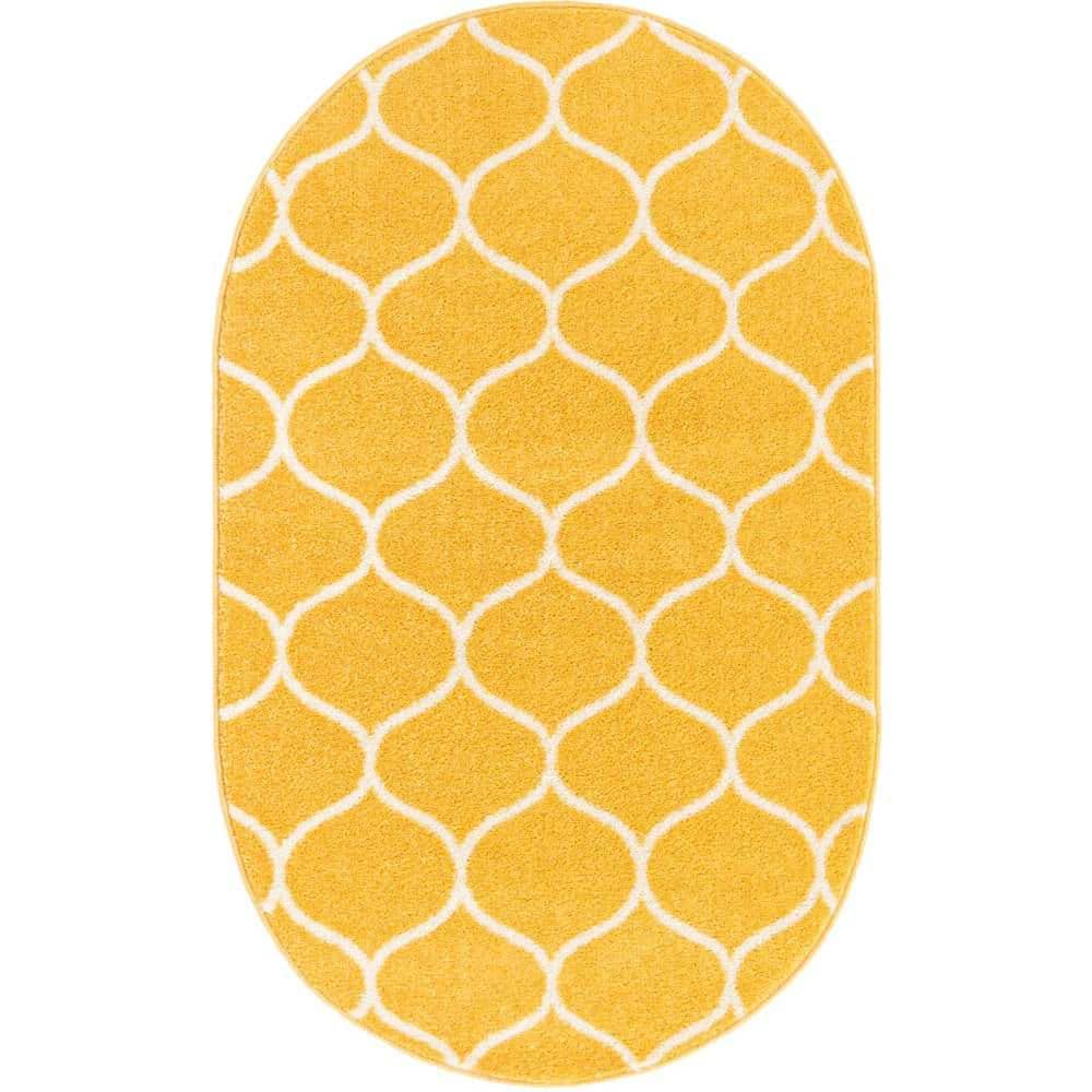 Trellis Frieze Rounded Yellow 3 ft. x 5 ft. Area Rug price history on PriceWatchPro