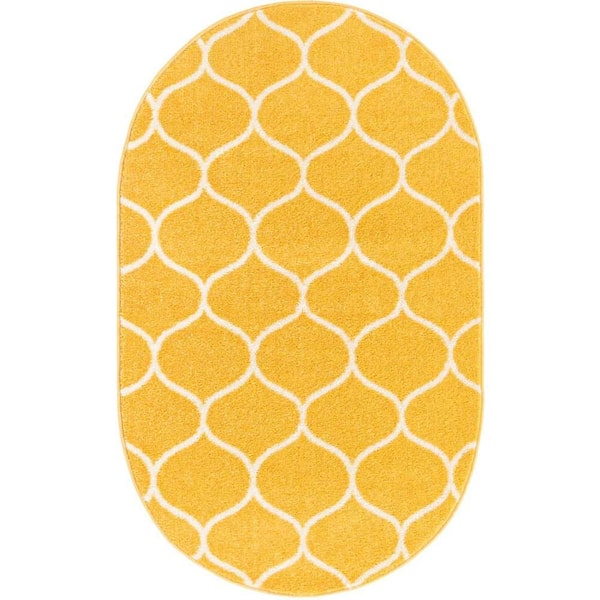 Trellis Frieze Rounded Yellow 3 ft. x 5 ft. Area Rug
