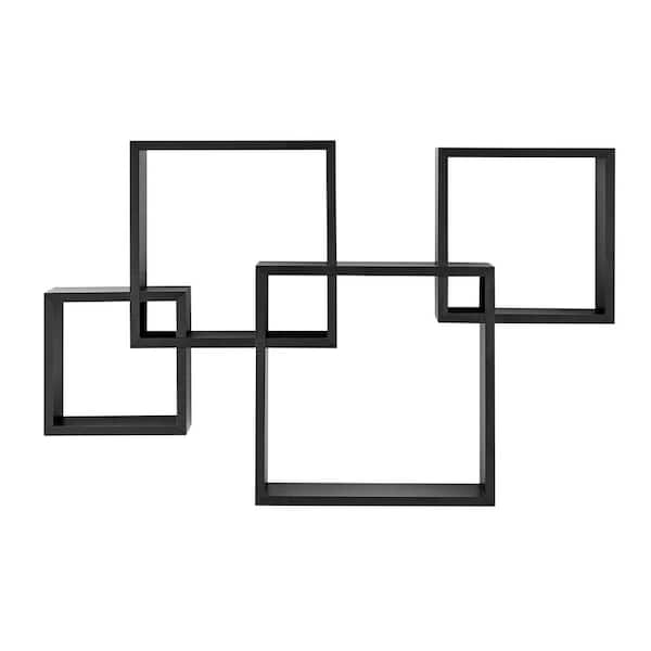 DANYA B Blocchetto 28.34 in. x 5.75 in. x 18 in. Intersecting Cubes Decorative Cubby Wall Shelf - Horizontal or Vertical - Black