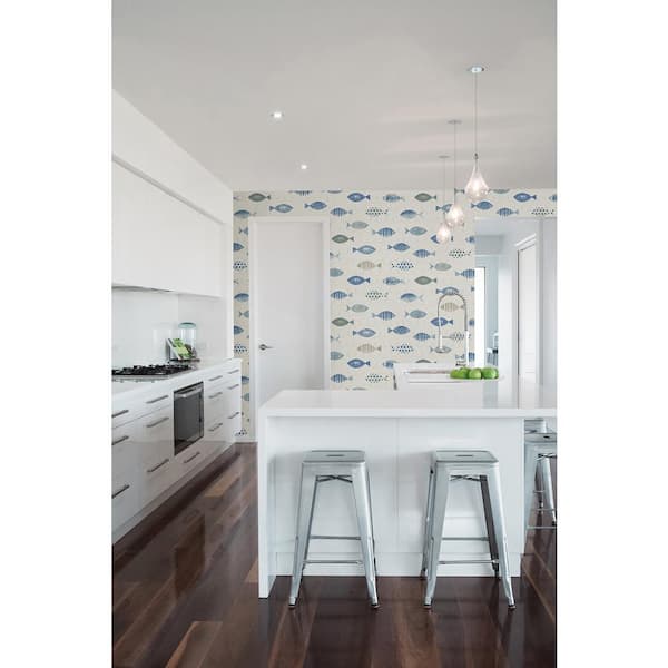 Key West Blue Fish Blue Paper Strippable Roll (Covers 56.4 sq. ft.)