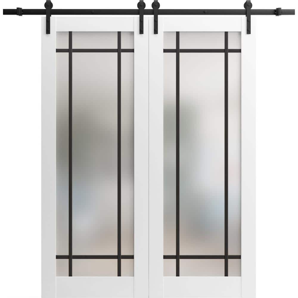 Assemble Required 32 in. x 80 in. 2-Panel Frosted Glass White Solid Wood Sliding Barn Door with Hardware Kit price history on PriceWatchPro