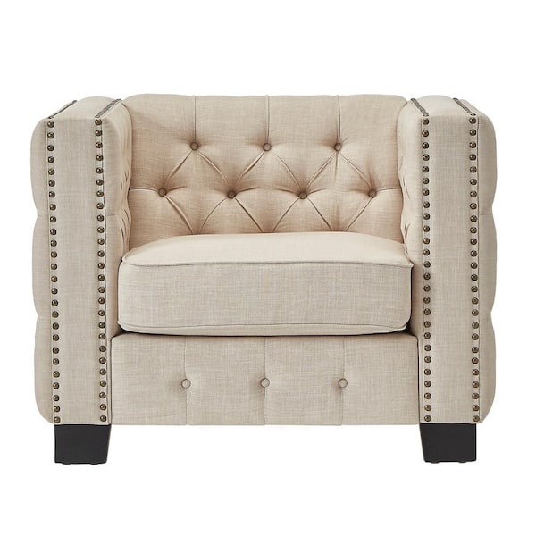 HomeSullivan Lincoln Park Beige Linen Button Tufted Arm Chair